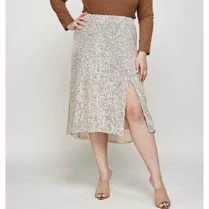 Gold Sequined Sparkle Glitter Slit Knee Length Pencil Skirt Milk & Honey Large
